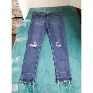 American Eagle Jeans Size 2 Womens Blue Stretch Distressed Mid Rise Jegging